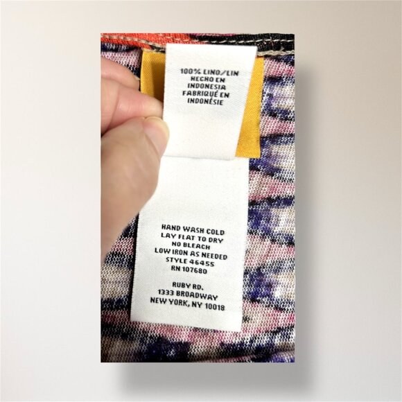 Ruby Rd M Linen Poncho Blouse Purple Orange Floral Tassel Boho Hippie Resort Top - Picture 10 of 10